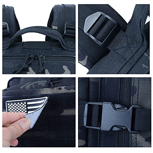 ELITEX Mochila 45L Táctica Militar Bandera España Impermeable Deportiva Caza Aire Libre Deportes Gimnasio Portatil Oxford 900D (Negro CP)
