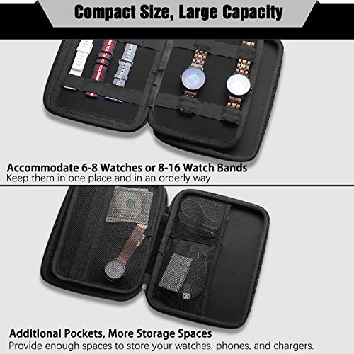 Emibele Caja para Pulsera con Bandas Elásticas, Organizador para Pulsera de Reloj de Robusta de EVA y Interior Suave con Cremallera Lisa para Joyería Cables y Auriculares, 24.5×18.5×4.5 cm - Negro