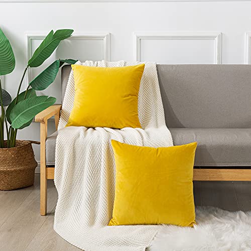 Emooqi Cojines Terciopelo para Sofa, 45x45cm Decoración Cuadrado Fundas de Almohada 2 Piezas Funda Cojin para Cojines para Dormitorio y Sala de Estar Terciopelo Funda de Cojine 18''x18'' -Amarillo