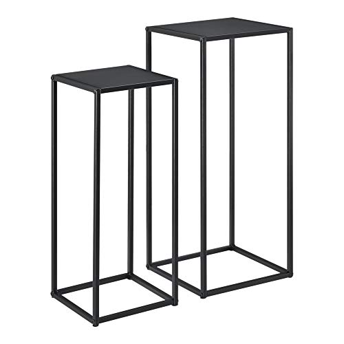[en.casa] Set de 2X Mesa Auxiliar 70x30x30cm y 60x25x25cm Mesa de Centro Estructura de Metal Mesa de té Mesa de Café para Macetas Resistente a los arañazos Negro