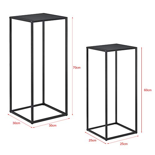 [en.casa] Set de 2X Mesa Auxiliar 70x30x30cm y 60x25x25cm Mesa de Centro Estructura de Metal Mesa de té Mesa de Café para Macetas Resistente a los arañazos Negro