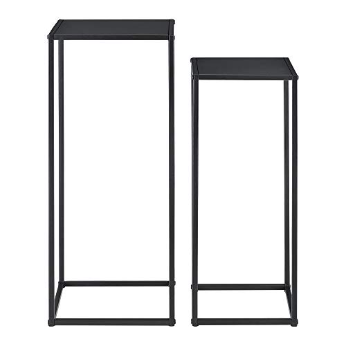 [en.casa] Set de 2X Mesa Auxiliar 70x30x30cm y 60x25x25cm Mesa de Centro Estructura de Metal Mesa de té Mesa de Café para Macetas Resistente a los arañazos Negro