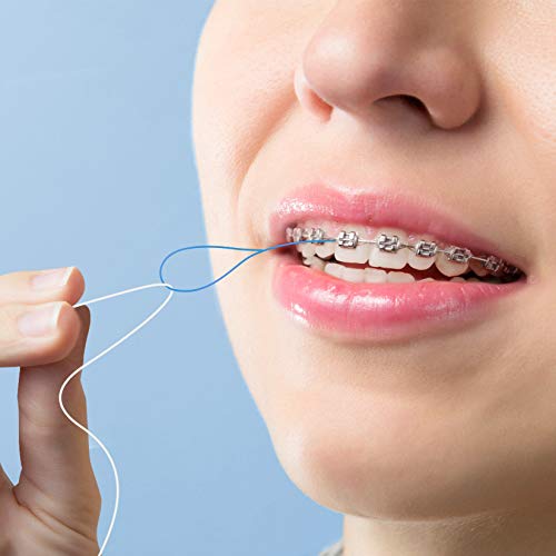 Enhebradores de hilo dental para aparatos ortopédicos, puentes e implantes 50 unidades (Paquete de 4)