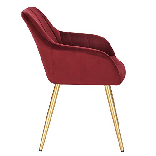 eSituro 1 x Sillas de Comedor Nordicas Diseño Vintage Moderna Silla Tapizada en Terciopelo con Reposabrazos Silla Nordicas Cocina Salón Estructura de Metal Burdeos