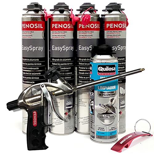 Espuma Proyectable de Poliuretano + Pistola Basic + Limpiador de Espuma Fresca - Llavero Bricolemar de Regalo (Pistola Basic + 4 Espumas + 1 Limpiador)