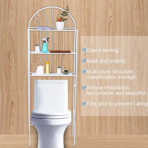 Estantería de Baño Sobre Inodoro, Estante de Artículos de Tocador Inoxidable 3 Niveles, Organizador de Ahorro de Espacio, Blanco 176.5 x 62 x 33.5cm