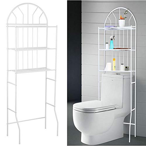 Estantería de Baño Sobre Inodoro, Estante de Artículos de Tocador Inoxidable 3 Niveles, Organizador de Ahorro de Espacio, Blanco 176.5 x 62 x 33.5cm