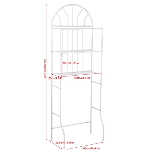 Estantería de Baño Sobre Inodoro, Estante de Artículos de Tocador Inoxidable 3 Niveles, Organizador de Ahorro de Espacio, Blanco 176.5 x 62 x 33.5cm