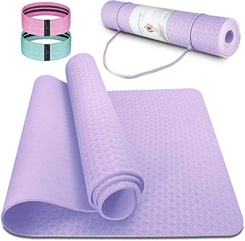Esterilla Deporte Antideslizante Estera Yoga Colchonetas Pilates Mat Fitness Ecológica TPE para Entrenamiento de Gimnasia 183x61cm, con Correa Y 2 Bandas Elasticas