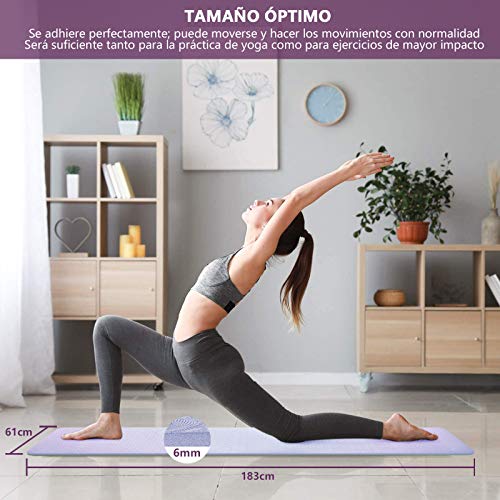 Esterilla Deporte Antideslizante Estera Yoga Colchonetas Pilates Mat Fitness Ecológica TPE para Entrenamiento de Gimnasia 183x61cm, con Correa Y 2 Bandas Elasticas