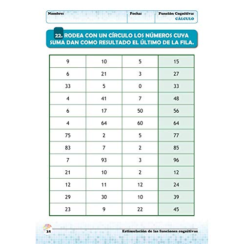 Estimulación de las funciones cognitivas nivel 1.Cálculo - Cuaderno 2 / Editorial GEU/ Desde 7 años / Refuerza habilidad mental / Para deterioro mental