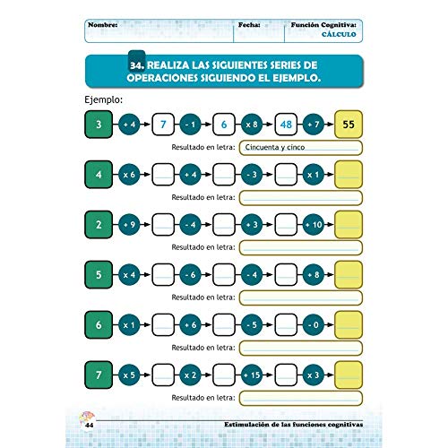 Estimulación de las funciones cognitivas nivel 1.Cálculo - Cuaderno 2 / Editorial GEU/ Desde 7 años / Refuerza habilidad mental / Para deterioro mental