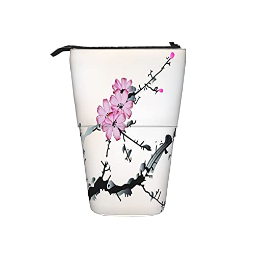 Estuche telescópico para lápices ，Acuarelas Japonesas Planta Zona Templada Flor， Porta lápices de pie Estuche para lápices Estuche para papelería Estuche con cremallera Estuche para cosméticos.