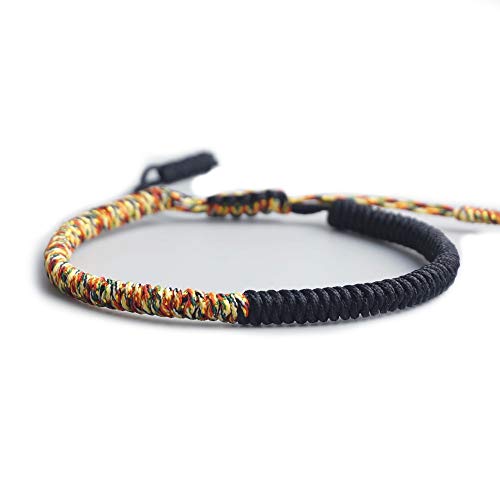 EXINOX Pulsera Tibetana De Nudos | Hombre Mujer | Pulsera Tradicional Budista (Negro)