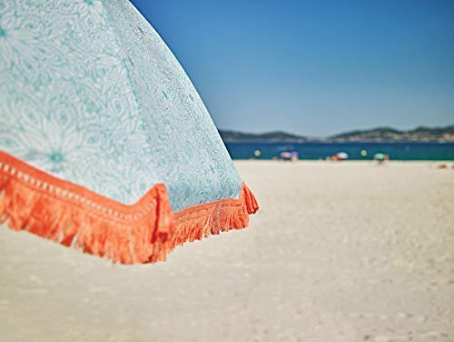 EZPELETA Sombrilla de Playa. Parasol de Playa. Ligero y Plegable de Acero. Paraguas Sol. Protección Solar UPF 50+. Diámetro 150cm. Estampado Flores/Cuadros/Rayas. Incluye Funda/Bolsa. - Flores-Azul