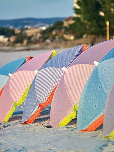 EZPELETA Sombrilla de Playa. Parasol de Playa. Ligero y Plegable de Acero. Paraguas Sol. Protección Solar UPF 50+. Diámetro 150cm. Estampado Flores/Cuadros/Rayas. Incluye Funda/Bolsa. - Flores-Azul