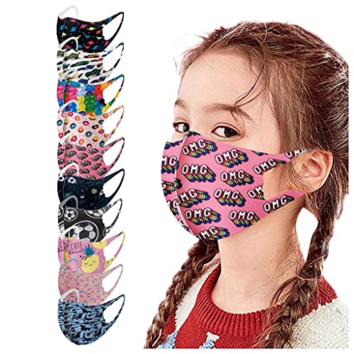 FACAIAFALO 10 Piezas Unisex Niños Desechables Infantil 5 Capa de Filtro de Elásticos 0-4 años Bufanda Universal Elástico Earloop Neckerchief Bandanas para Aire Libre, Patrón Escuela,Fiesta