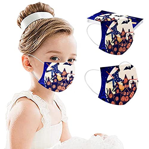 FACAIAFALO 50Pcs Niños Infantil para Viseras de Halloween, Infantiles Colores desechable para mascarilla 3 Capas Surtidos,Dibujos Animados para Actividades Aire Libre, Patrón Escuela, Fiesta