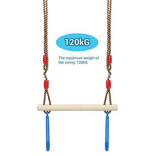Fascol Columpios con Anillas, Trapecio Niños Infantiles para Interior y Exterior, Trapecio Niños de Gimnasia, Carga Máxima hasta 100 KG, Azul