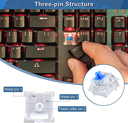 fasient 10 Piezas Interruptor de Teclado Mecánico, Interruptor Azul de Repuesto para Teclas de Teclado Mecánico, Interruptores de Llave Cherry MX para RGB Teclado Mecánico (Carcasa Transparente)