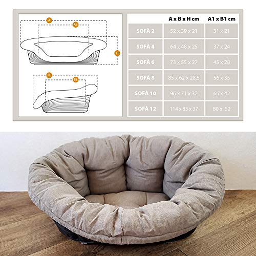 Ferplast Cojín para Cama de Perros y Gatos SOFÀ Cushion 2 Funda Acolchada para Cama de Animales Tipo Cesta de plástico, Algodón Lavable, Regulable con cordón elástico, 52 x 39 x h 21 cm Gris