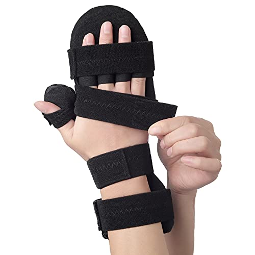 Férula de mano y dedos para trazos - Ortesis de muñeca nocturna para dedos - Pulgar, índice, envoltura estabilizadora del meñique - Soporte para artritis, tendinitis, dolor del túnel carpiano