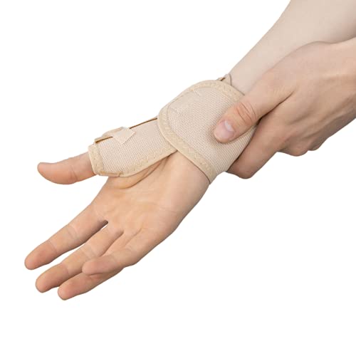 Férula, órtesis y Espica elástica para Pulgar – Reduce el Dolor de Esguinces y Distensiones de Pulgar y Tendinitis (Beige, Pequeña Derecha)