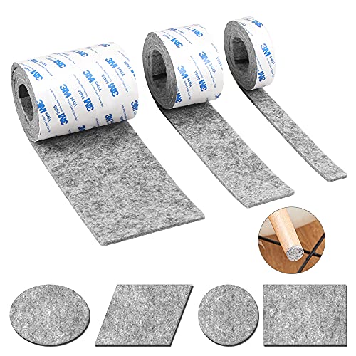 Fieltro Adhesivo Muebles, 3 Rollo Gris Fieltro Protector (100 cm * 10 cm + 100 cm * 5 cm + 100 cm * 2 cm), Espesor 4 mm Protector Sillas Almohadillas de Fieltro, Corte Libre en Cualquier Forma