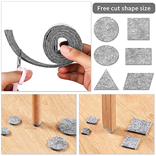 Fieltro Adhesivo Muebles, 3 Rollo Gris Fieltro Protector (100 cm * 10 cm + 100 cm * 5 cm + 100 cm * 2 cm), Espesor 4 mm Protector Sillas Almohadillas de Fieltro, Corte Libre en Cualquier Forma