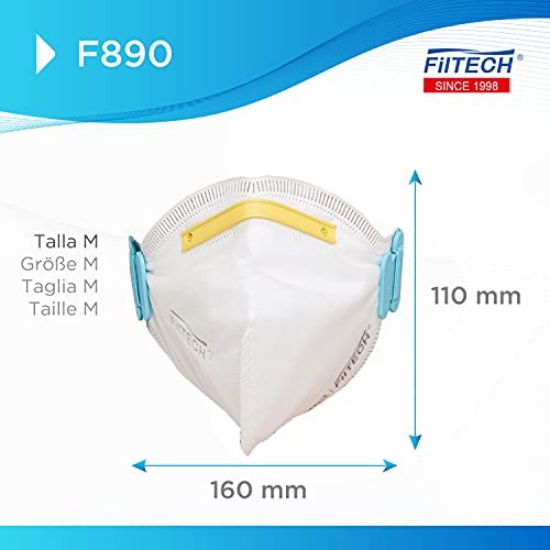 Filtech Mascarillas FFP3 F890 | CALIDAD HOSPITALARIA | Certificado Europeo CE 2163 | Homologada | 6 Capas de protección | >99% Filtración | NR Desechables | Blancas (x10 M)