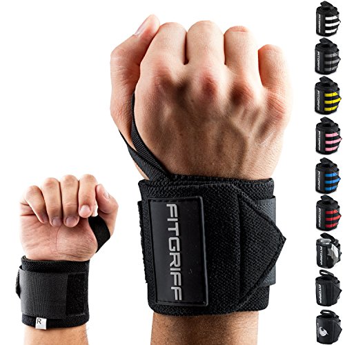 Fitgriff® Muñequeras Gym, Deportivas, Musculación, Gimnasio, Calistenia, Wrist Wraps - Mujeres y Hombres - Black