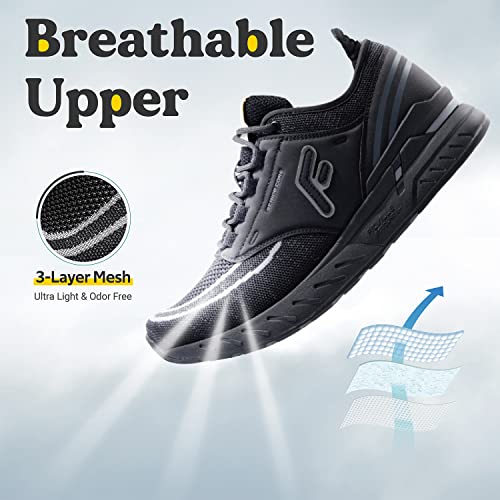 FitVille Zapatillas de deporte de ajuste extra ancho para hombre, zapatillas de correr para mujer, cómodas de apoyo para caminar, fascitis plantar, pies planos, Black, 46 EU