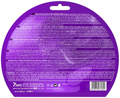 Fizz Mascarilla Facial de Burbujas 4 Unidades Oxigeno O2 Todos los Tipos de Piel Cereza Hidratante Limpieza Rápida Extractos Naturales 4x25g | 7DAYS