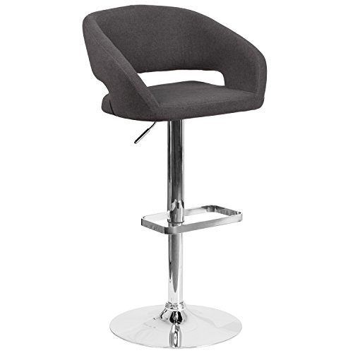 Flash Furniture Taburete de Bar contemporáneo de Tela de carbón de Altura Ajustable con Respaldo Medio Redondeado y Base cromada, No es un Accesorio para la Cabeza, Gris Oscuro, 42 x 21 x 20.5