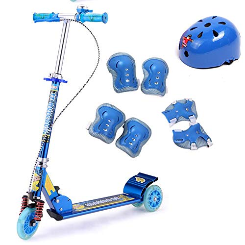 Folding 3-Wheel Scooter Scooter Infantil My First Scooter Plegable 3 Ruedas Scooter de los niños Transformador para la Etapa de Crecimiento Scooter de niños pequeños 5-14 años (Color : Blue)
