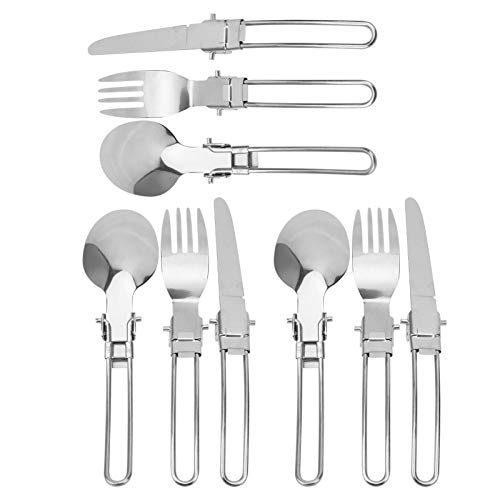 FOLOSAFENAR Cubiertos de Acero Inoxidable Cuchara de Almacenamiento Plegable Tenedor Juego de Cuchillos Cubiertos Independientes con una Bolsa de Almacenamiento para Actividades al Aire Libre