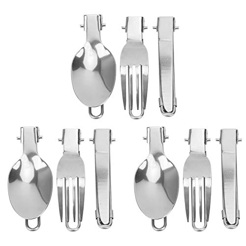 FOLOSAFENAR Cubiertos de Acero Inoxidable Cuchara de Almacenamiento Plegable Tenedor Juego de Cuchillos Cubiertos Independientes con una Bolsa de Almacenamiento para Actividades al Aire Libre