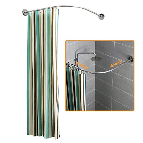 FuAo Barra de Cortina de Ducha Curvada con Cortina de Ducha y Gancho Barra de Ducha Extensible 304 Acero Inoxidable para Bañera y Baño, Pulido A