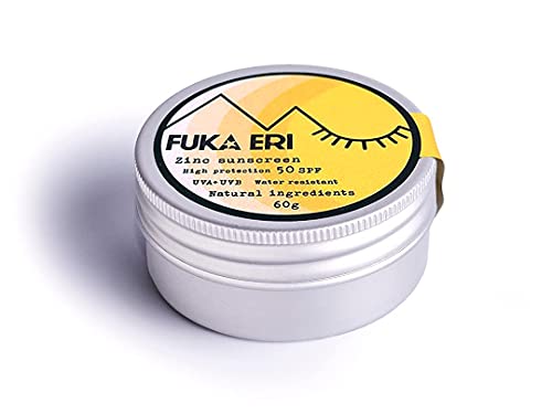 FUKA ERI protector solar con zinc no-nano. Ingredientes minerales y naturales. Crema solar color, 50 SPF. Waterproof/Vegana. UVA/UVB. Cara y zonas sensibles. Sin plástico. 60g