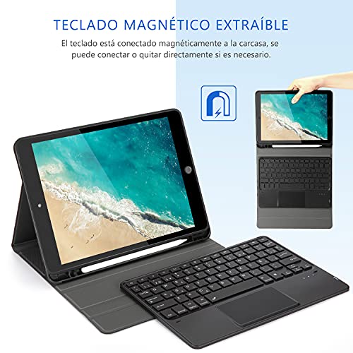 Funda con Teclado Español Trackpad para iPad 10.2 7ª/8ª Generación,iPad Air 3 2019/iPad Pro 10.5 2017, Teclado Desmontable Retroiluminado de 7 Colores, Funda para iPad 10.2 2020/2019, Negro