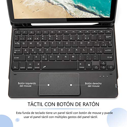 Funda con Teclado Español Trackpad para iPad 10.2 7ª/8ª Generación,iPad Air 3 2019/iPad Pro 10.5 2017, Teclado Desmontable Retroiluminado de 7 Colores, Funda para iPad 10.2 2020/2019, Negro
