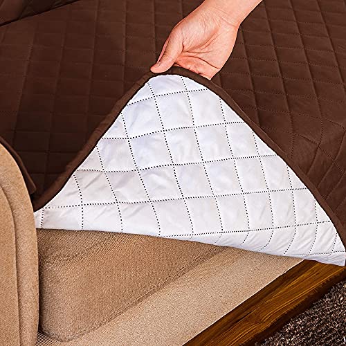 Funda Cubre sofá Reversible - 1 Plaza - Funda para Sillón Relax - Protector sofá Acolchado para Mascotas y Manchas - Funda pelos Mascota sillón o sofá. (Marrón)
