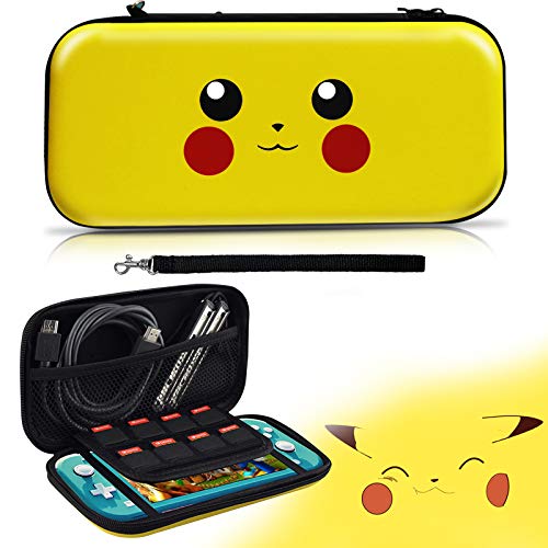Funda de Pikachu para Switch Lite, Carcasa de Transporte de Pokemon Go Pikachu para Switch Lite, Pack de Estuche y Almacenamiento Portátil Rígida para Switch Lite Case [Armarillo]