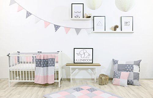Funda patchwork para cojín de ULLENBOOM ® con rosa gris (funda para cojín de 40 x 40 cm; 100% algodón; ideal como cojín decorativo para la habitación de los niños)