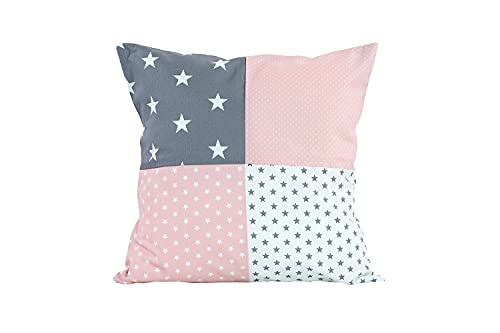 Funda patchwork para cojín de ULLENBOOM ® con rosa gris (funda para cojín de 40 x 40 cm; 100% algodón; ideal como cojín decorativo para la habitación de los niños)
