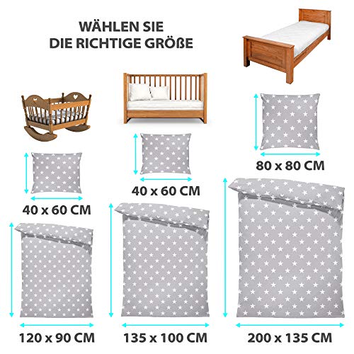 Fundas nordicas Infantiles edredon Cuna 90X120 - Set sabanas con Cremallera Funda de Almohada 60x40 algodón Gris con Estrellas Blancas