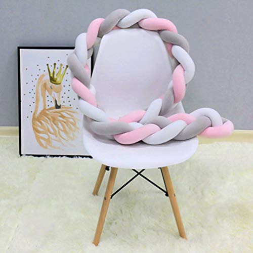 Funmo - Trenzado Cuna Bebe Parachoques 2m, CojíN Largo De Nudo Trenzado Para Bebé, Protector Cuna Bebe Parachoques Cuna (Blanco Gris Rosa)