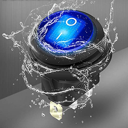 GALDOEP 5 pcs 12V 20A prueba agua Interruptor de Palanca Redonda 3Pin Encendido/Apagado con alambres previamente Soldados(con cable de 16 AWG) LED Azul,para automóvil barco camión remolque