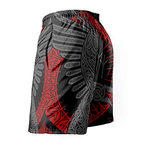 Gamoii Bañador para hombre, diseño vikingo, cuervo, corvo rojo, bañador para el tiempo libre, impresión 3D, forro de malla, pantalones cortos de playa con cordón, bolsillos laterales, color blanco
