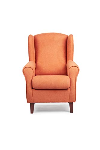 Gasten a gusto Sillón Clasico orejero Silla con Brazos y apoya-Cabeza. Madera Cereza (Medidas: 100 * 74 * 77 cm) Tela Antimanchas: para Personas Mayores o geriátrico. (Naranja)